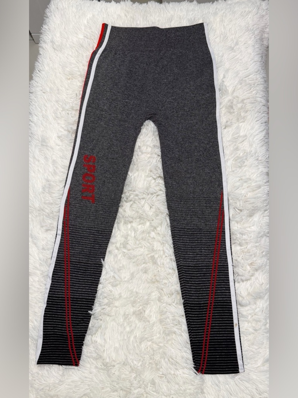 Kids Grey Athletic Leggings with Red Accent